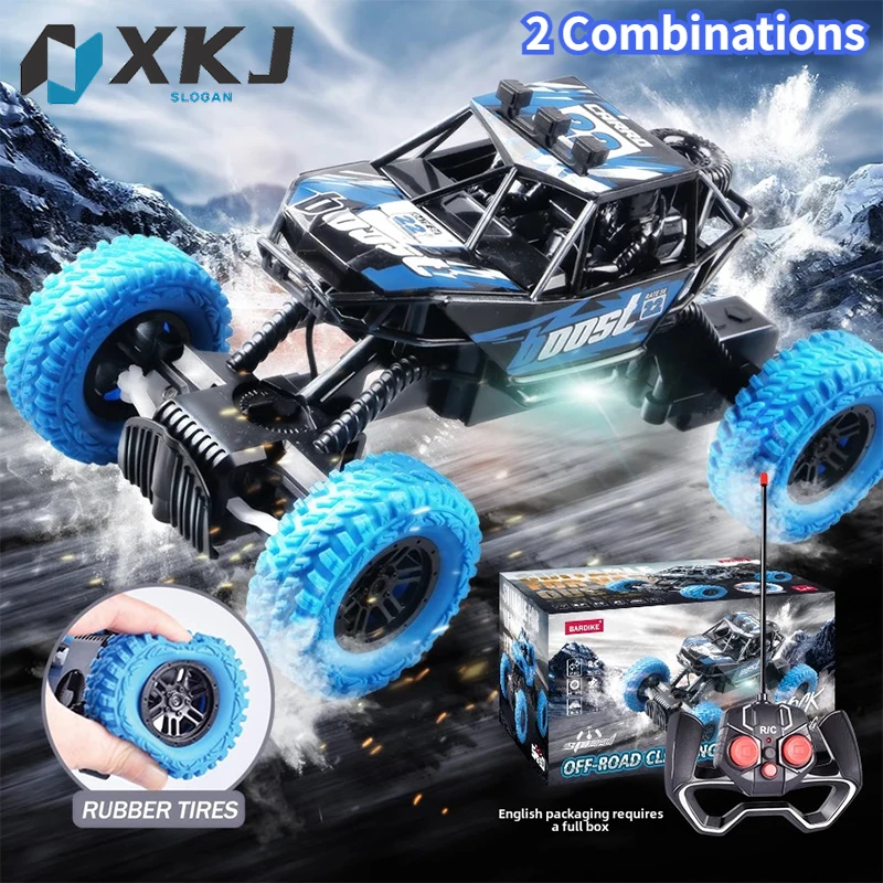 2pcs Remote control car with colorful flashing lights, rubber wheels, off-road toy car suitable for Christmas children's gifts