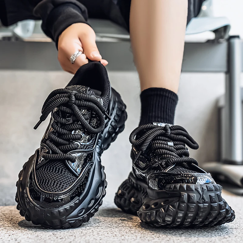 

Men's Running Shoes Breathable Mesh Casual Sports Sneakers Black Versatile Thick Bottom Heightening Dad Shoes Fall 2025 New A...