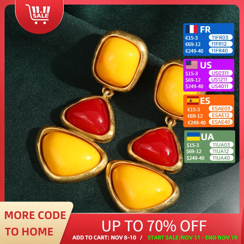 

Vintage Large Earrings Drop Yellow Natural Stone Triangle Luxury Jewelry 2025 Big Quality Designer Gifts Thanksgiving Wedding