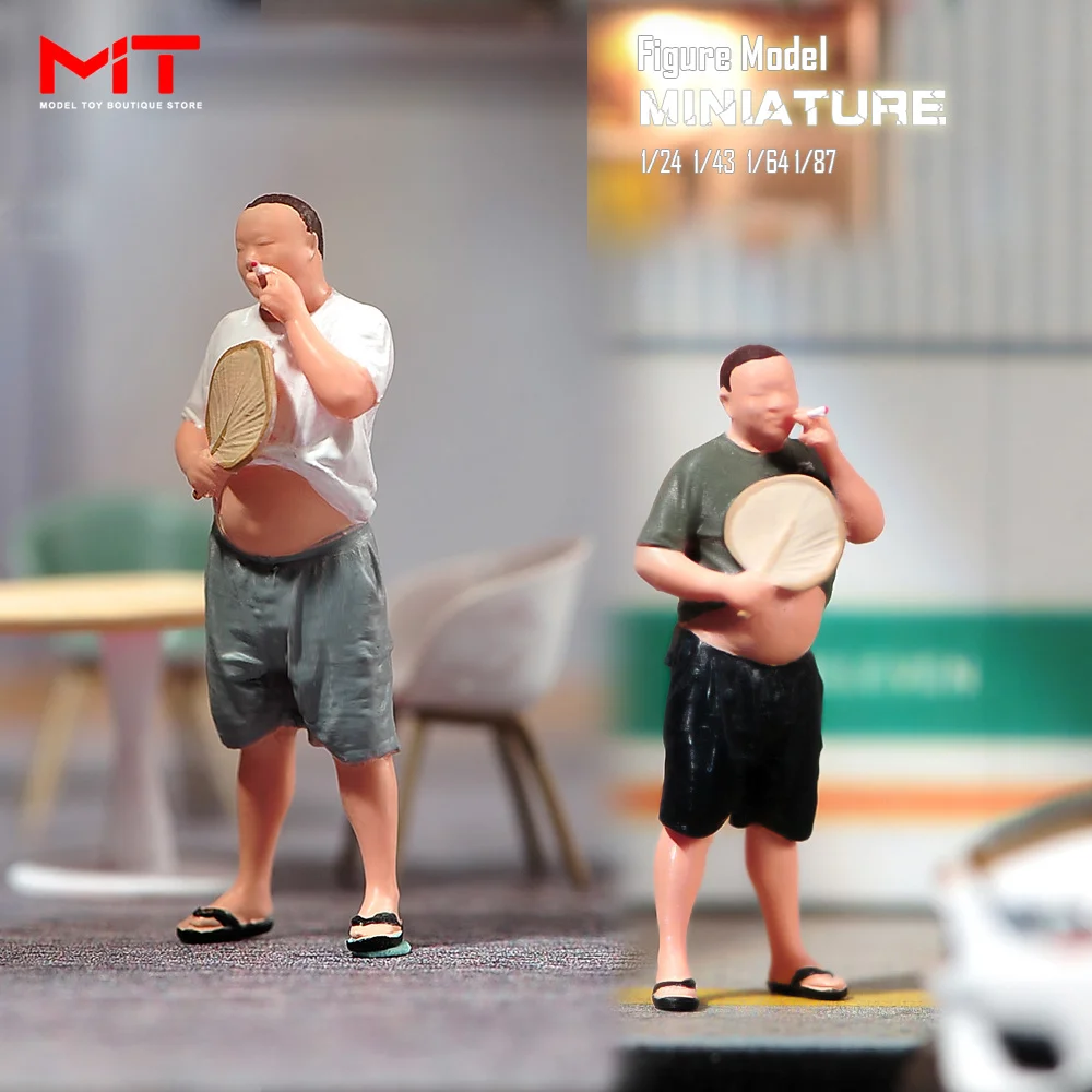 Painted Miniatures 1/87 1/64 1/43 1/24 Middle-aged Man Smoking in summer Figure Figurine Diorama Model Scene Prop Decoration