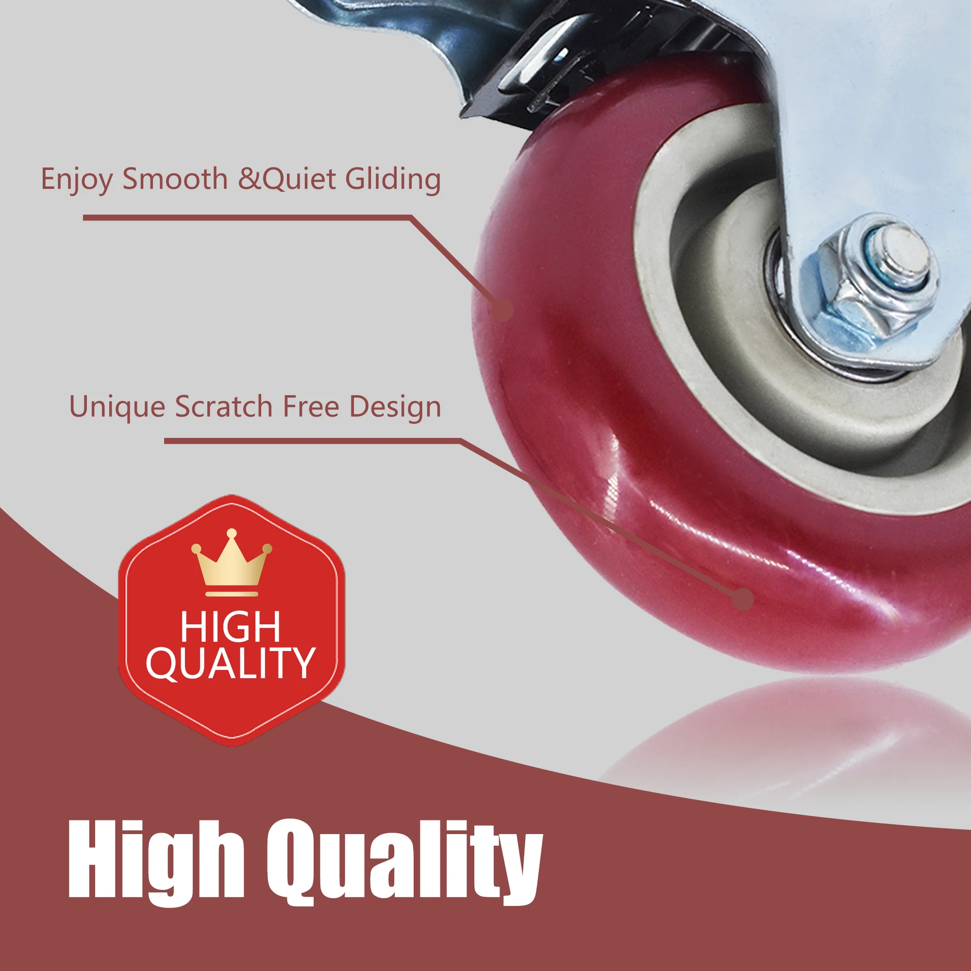 4インチ レッド キャスター ホイール 全方向回転キャスター ブレーキ付き 4個パック