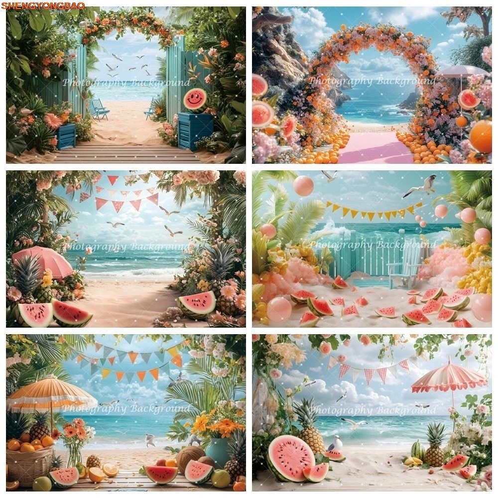 Fondo de fiesta junto al mar de verano para fotografía mar océano fruta Tropical fiesta de cumpleaños boda vacaciones retrato foto fondo