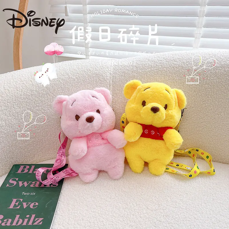 MINISO Disney 2023 New Winnie The Pooh Plush Cartoon Doll Messenger Bag Cute Girl Heart Shoulder Bag Change Small Bag
