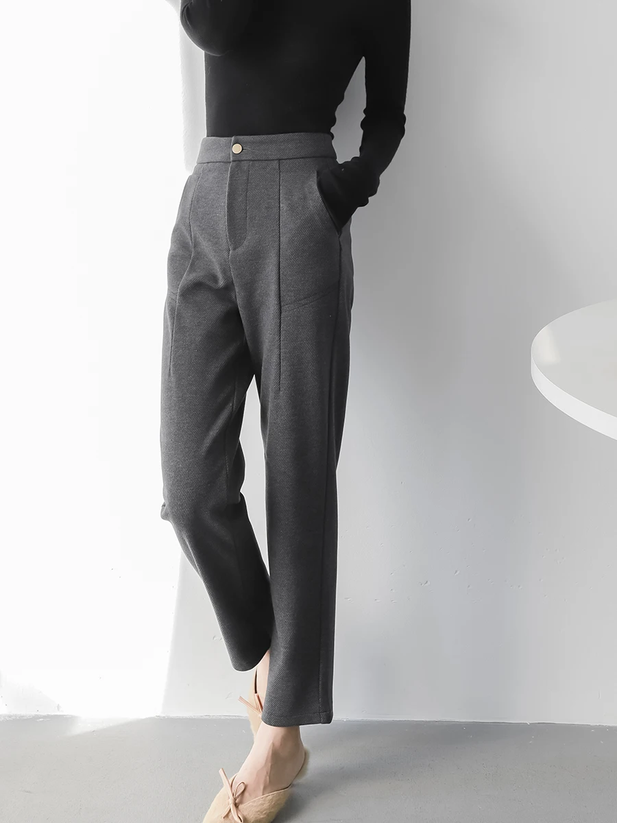 

Women's Thiened Autumn Winter New Sle Woolen Straight Leg High Waist Casual High Rise Nine Points Suit Pants