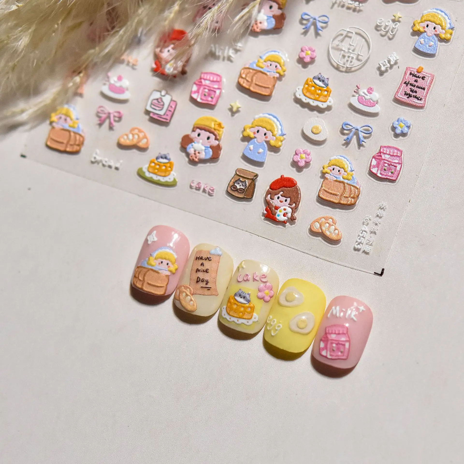 1Pcs Cute Baking Girl Relief 5D Self Adhesive Nail Art Stickers Cute Cartoon Nail Manicure Decals Self Adhesive Decal DIY Parts