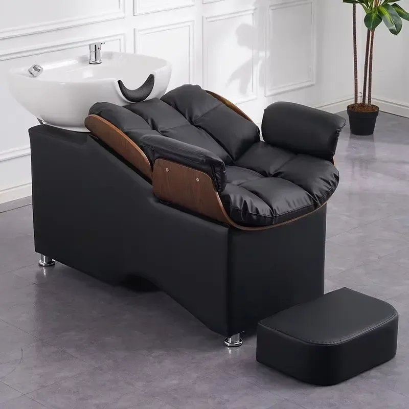 Modern Design Salon Shampoo Backwash Unit Sink Station Tilting Ceramic Sink with Adjustable Seat for Hair Washing Bed