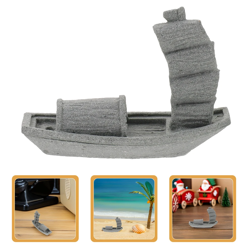 

Realistic Miniature Boat Aquarium Ornament Landscape Decor Rockery Model Grey Fish Tank Accessories Simulation Stone