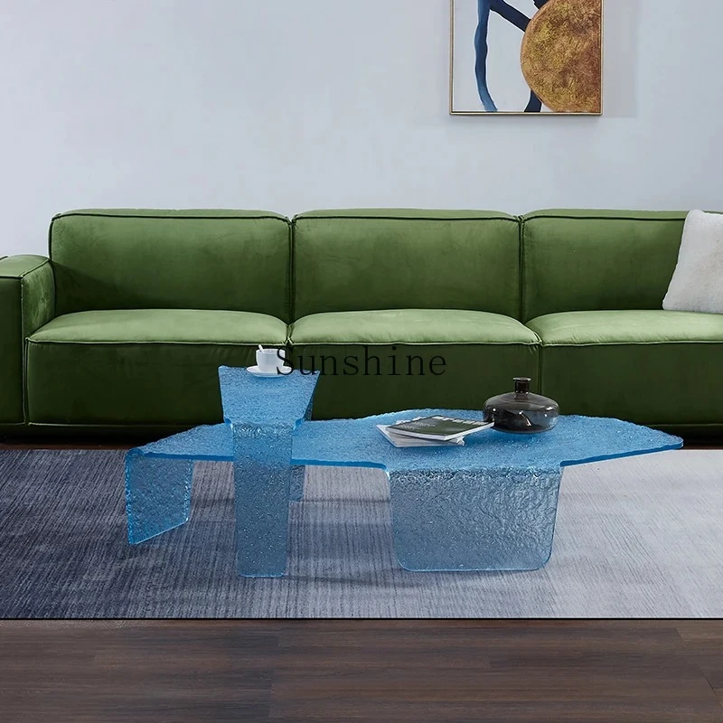 

Creative water corrugated acrylic coffee table light luxury household living room high sense irregular side table