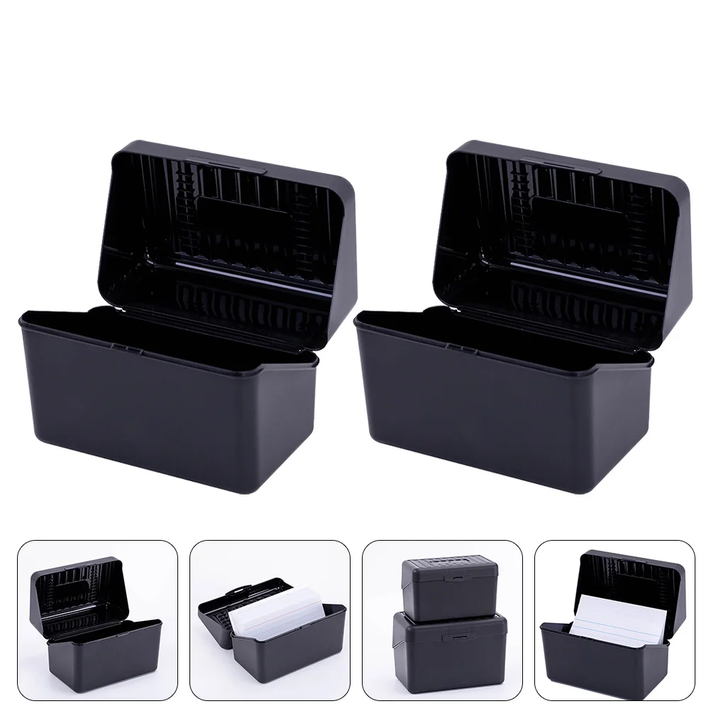

2pcs Flip-Type Business Holder Desktop Storage Box For Visiting Cards Plastic Name Cards Container Sturdy Design (Black)