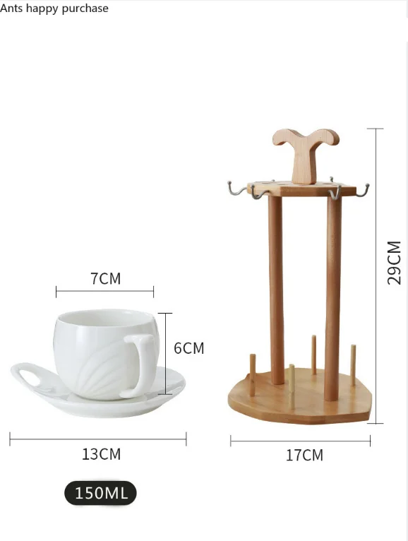 Nordic Creative ceramics Coffee cup Tea set Wooden storage rack Spoon Plate combination Afternoon tea set cup room decoration