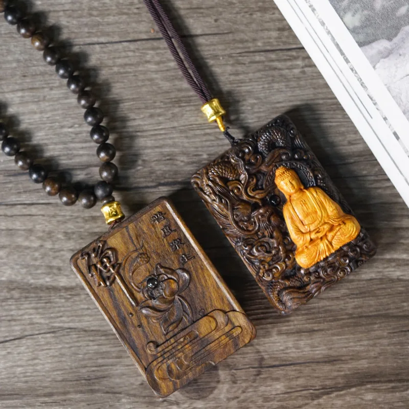 

Резная бирка мира из агарового дерева, инкрустированная подвеской Вайрокана, ожерелье унисекс, культурные игры, ювелирные изделия, подарок на фестиваль