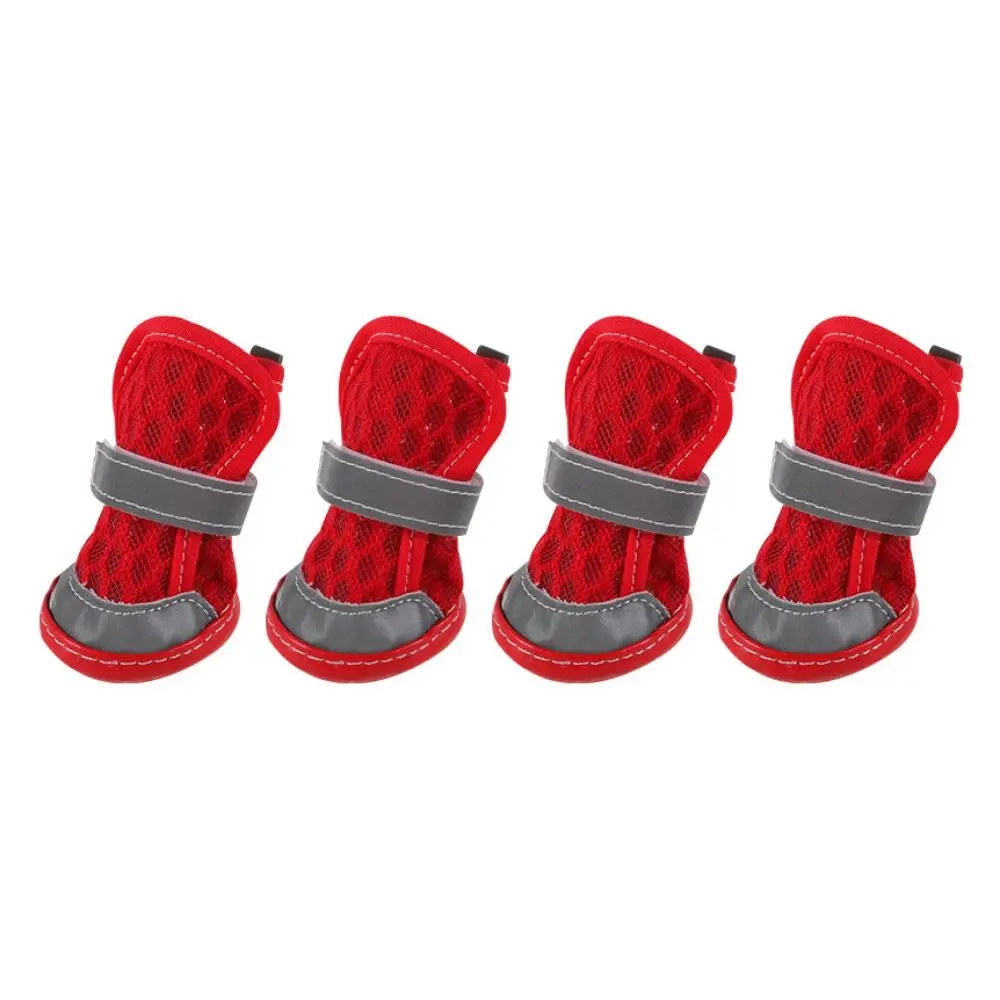 4 unids/set de zapatos de malla para perros resistentes al desgaste, botas de malla antideslizantes transpirables para mascotas, cubiertas reflectantes para pies de perros y gatos