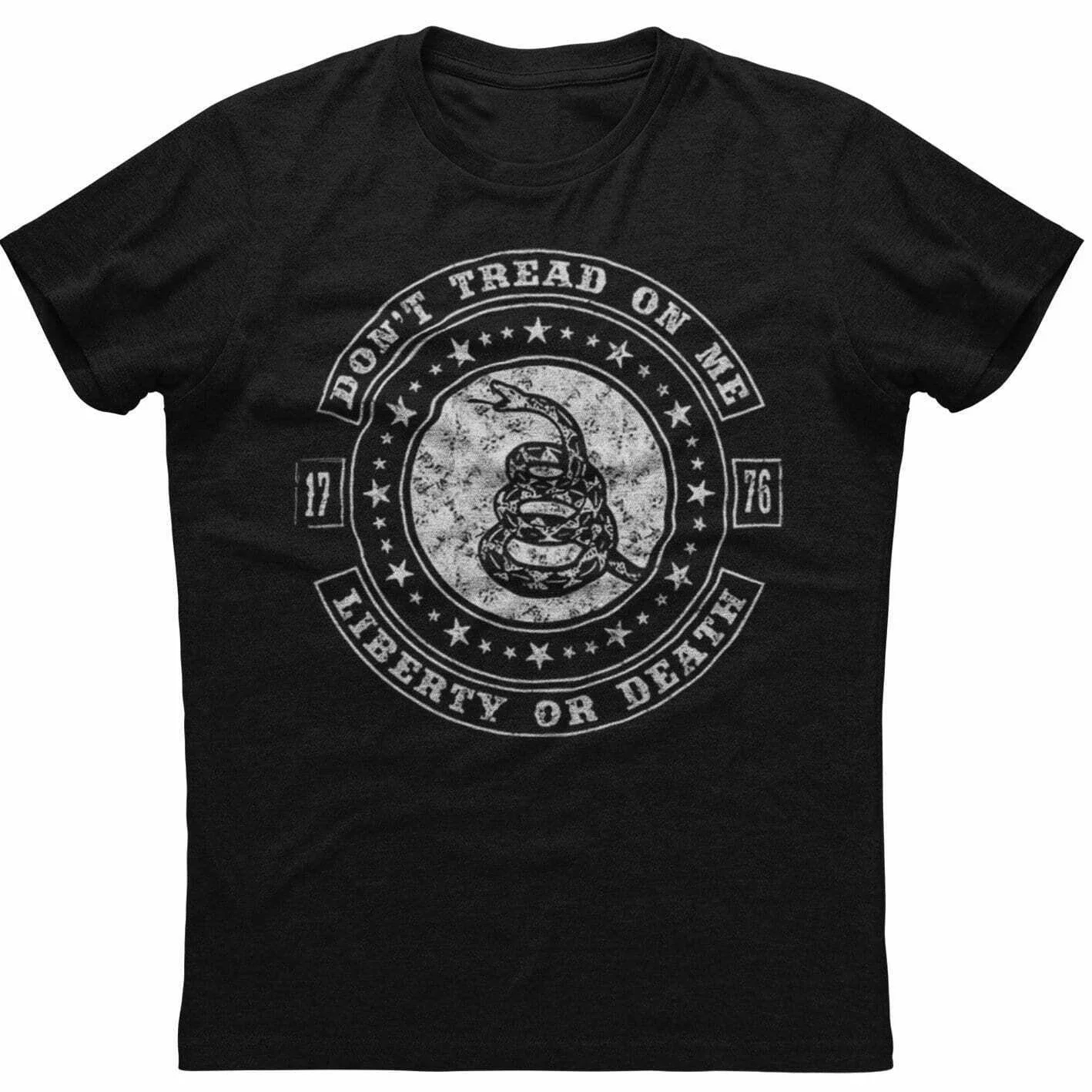 Don't Tread on Me, Liberty or Death. 1776 Rattlesnake Patriotic Flag T-Shirt. Premium Cotton Short Sleeve O-Neck Mens T Shirt