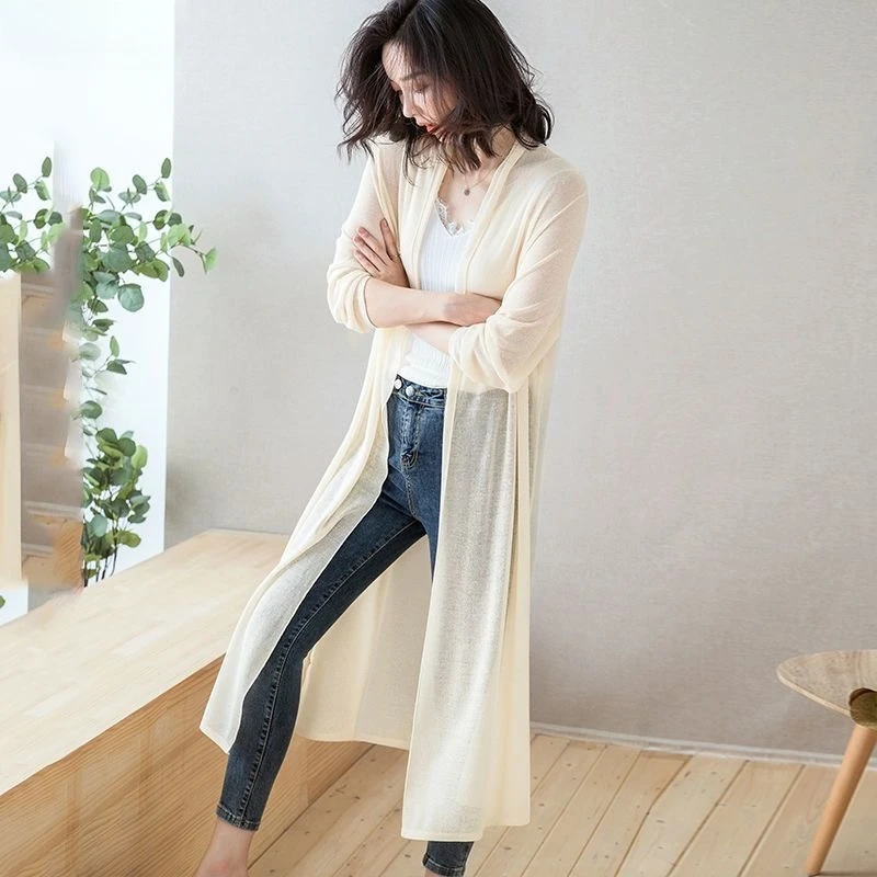 2026 Summer Women's Long Cardigan Lightweight Sun Protection Knitwear Beach Shawl Coat Spring Outerwear Knitted Y2k Cardigan view 5