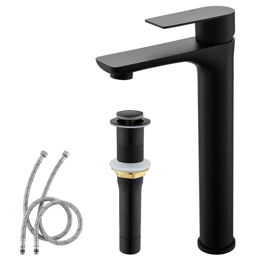 

Vessel Sink Faucet Black, Tall Bathroom Faucet Single Hole, Single Handle Restroom Lavatory Vanity Faucet Basin Mixer Tap with M