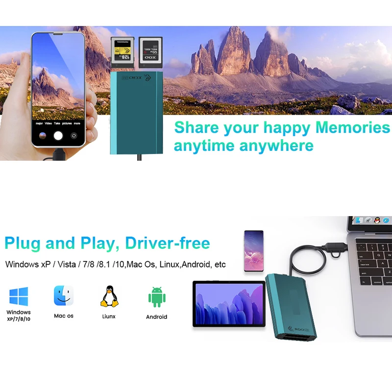 متعددة الوظائف الفاصل محول محول التوصيل والتشغيل USB Hub CF/XQD/SDXC/SDXS USB قارئ بطاقات 10Gbps محطة إرساء الكمبيوتر المحمول