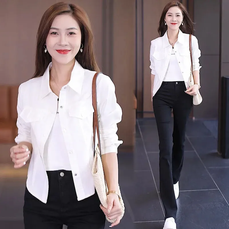 2024 New Spring Summer Autumn Shirt Female Fashion Slim Women\'s Shirt Blouse Soft Thin Casual Short Shirt Jacket Tops Full Match