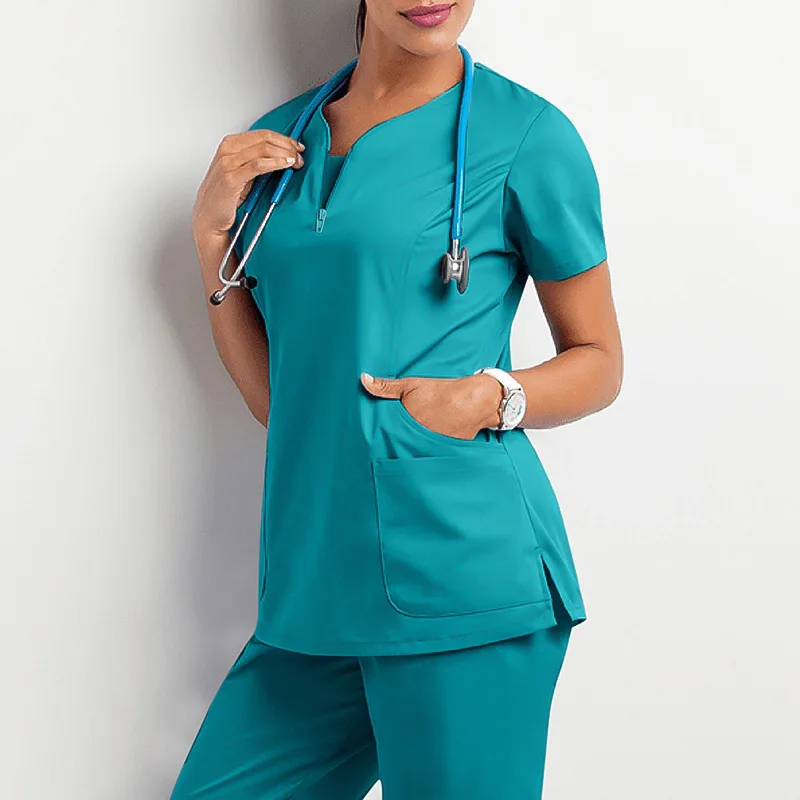 Conjunto esfoliante multicolorido de manga curta feminino, tops e calças, uniforme de enfermagem, Pet Shop, Médico, Cirurgia Médica Workwear