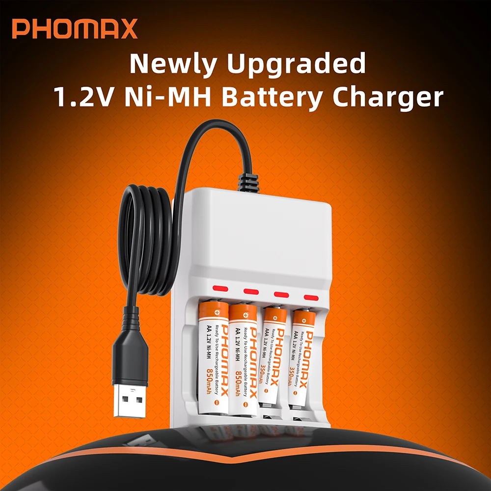 

PHOMAX Ni-MH Battery 1.2V AA 850mAh AAA 350mAh Rechargeable Batteries With 8-slot Charger for Camera LED Light Remote Control