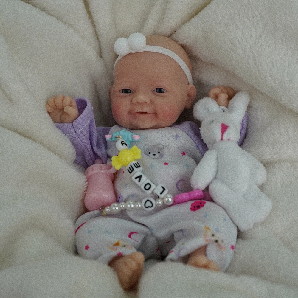 

7 inch Mini Full Body Silicone Reborn Baby Dolls Girl Realistic Newborn Baby Dolls Stress Relief Handmade Miniature Babies