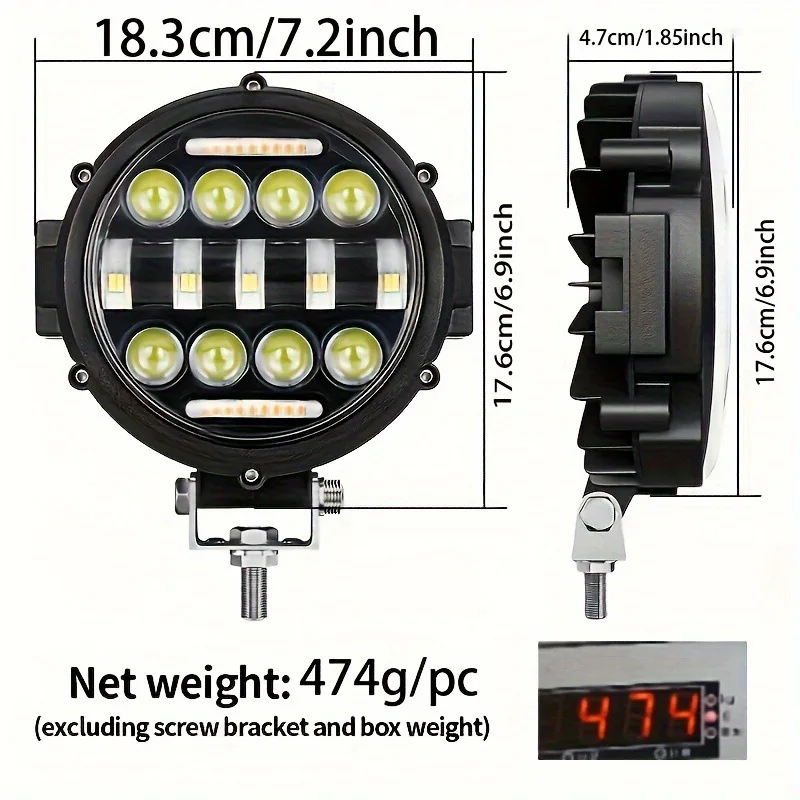 7 Inch Round LED Work Light 51W 15 LED Off Road Driving Spot Lamp 8000LM 9-36V Fog Light for SUV Truck ATV 4x4 Pickup Trailer