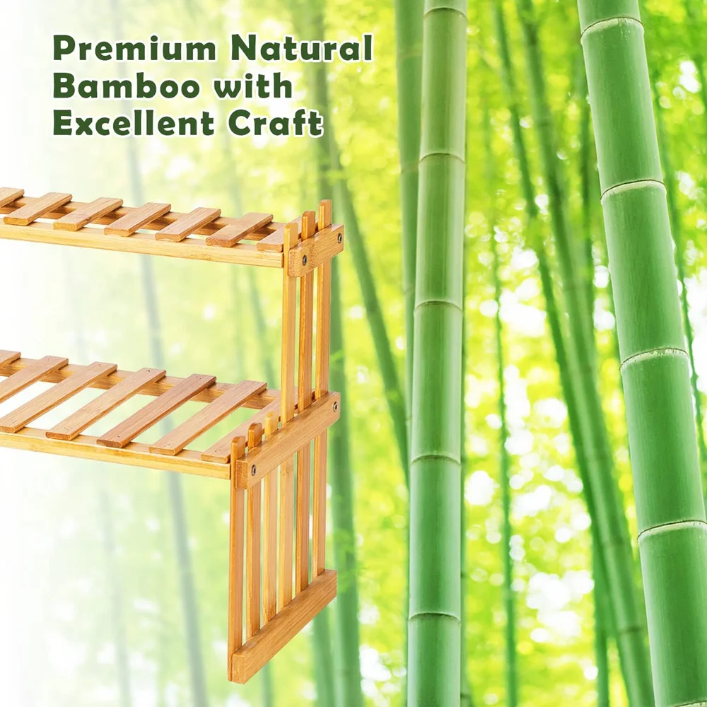 2 Tiers Bamboo Plant Stand Shelf Patio Plants Display Shelf  for Home Kitchen Storage Balcony Office Small Flowers Bamboo Rack