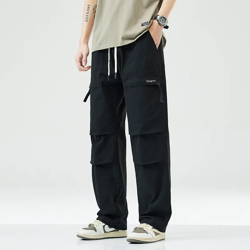 Men's American high street loose solid color casual pants for spring and autumn, long pants with ankle cuffs and sanitary pants