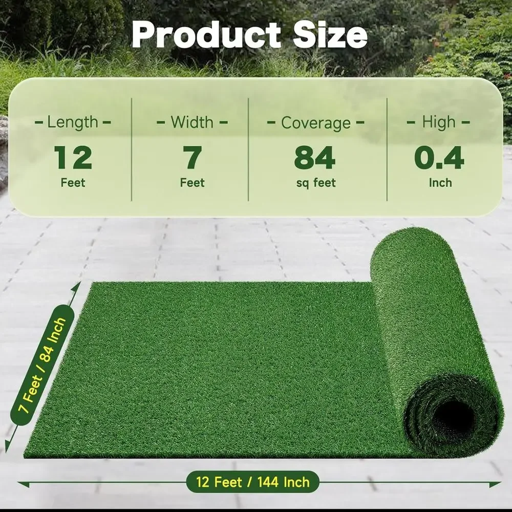 12mm Thick Artificial Grass Roll - Extra Large, Realistic, with Drainage Holes for Outdoor and Indoor Use