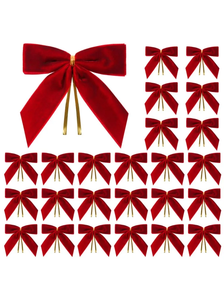 

Small Velvet Christmas Bows for Christmas Tree Wreath Gift Wrapping Crafts Wedding Party Twist Tie Bows for Treat Bag Home Decor