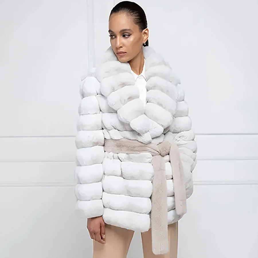 

Women Winter Real Rex Rabbit Fur Coat Genuine Fur Jacket Natural Rabbit Fur Coats With Belt Winter Clothes For Women Trending