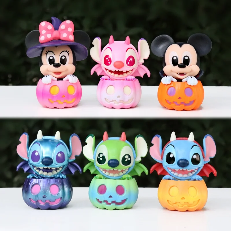 Mini figuras de Mickey Minnie Stitch Goofy, caja ciega, decoración de muñecos de calabaza para Halloween, juguetes de adorno de Halloween, regalos de Navidad para niños