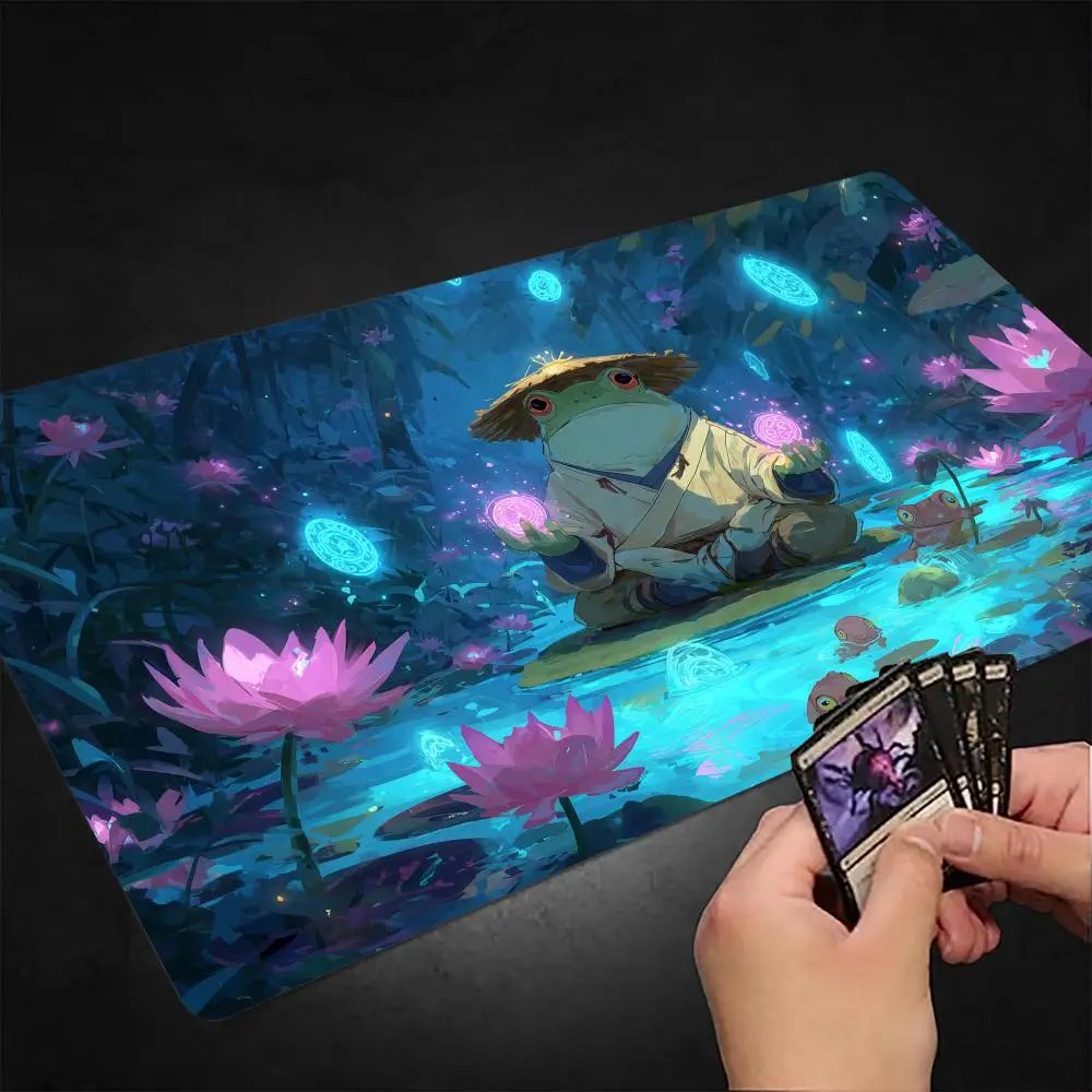 

Игровой коврик Moonlight Lotus and Frog Warrior MTG с прошитыми краями, нескользящий, для настольных игр и TCG