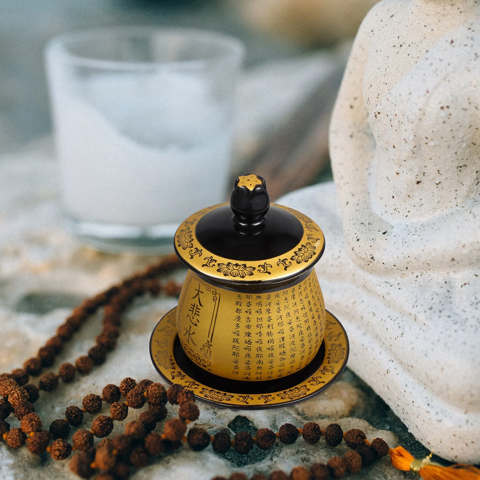 

Медная керамическая буддийская чашка для предложения воды, элегантная ритуальная чаша в стиле ретро для храма, медитации, поклонения, алтаря, украшения, поставка