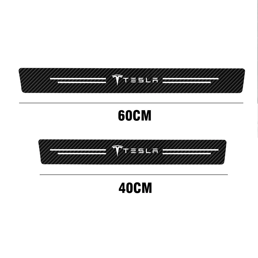 

4pcs Carbon Fiber Car Door Sill Protector Plate Anti-Scratch Bumper Stickers For Tesla Model 3 X Y S Auto Valve Accessories