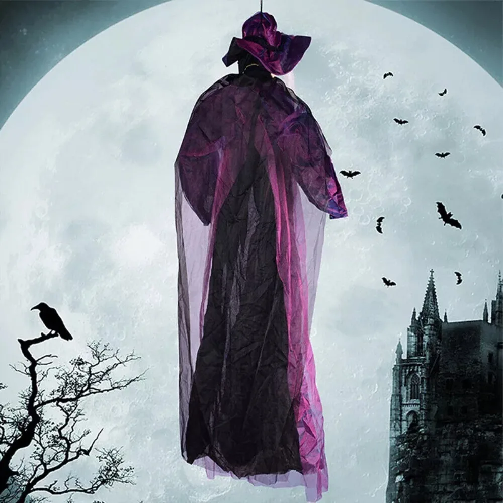 E5 bruja parlante de Halloween al aire libre púrpura espeluznante bruja animatrónica decoración Prop Halloween decoración del hogar Ojo Rojo bruja animada