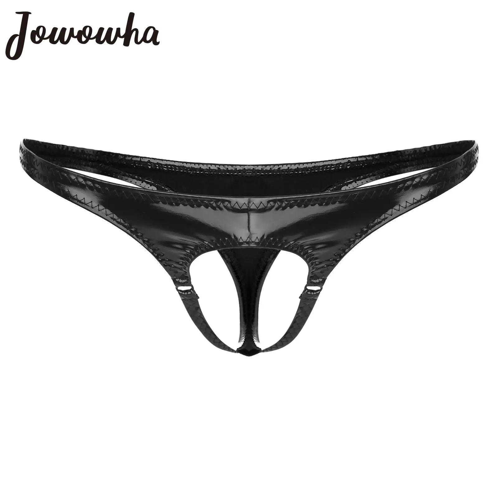 

Mens Sexy Wetlook PU Leather Briefs Cutout Pouch Butt Panties Erotic G-String Thong Low Rise Elastic Waistband T-back Underpants