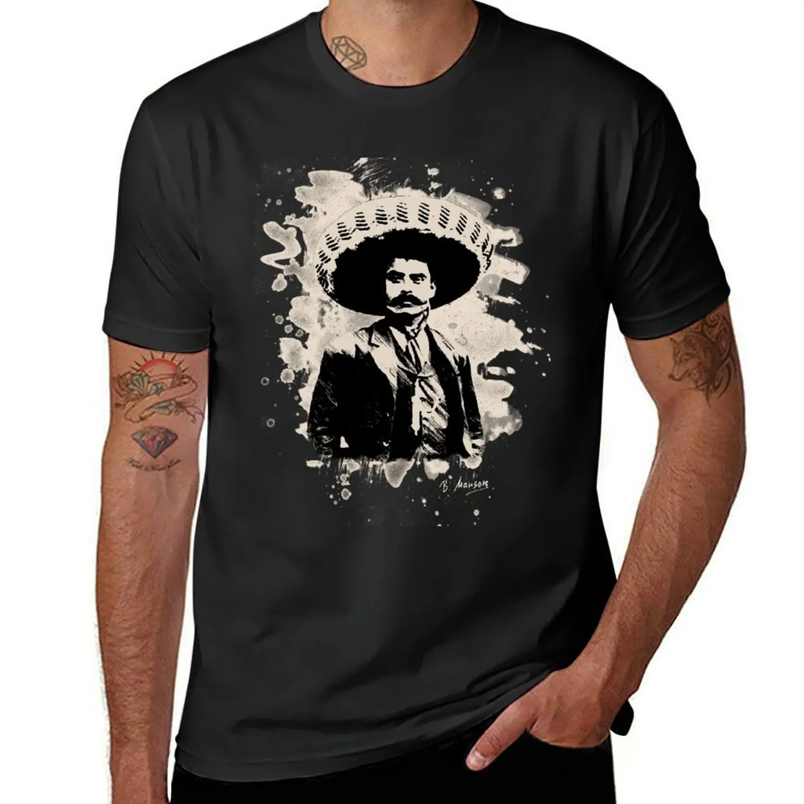 Emiliano Zapata - bleached creme-white T-Shirt plus size tops customs Short sleeve tee black t-shirts for men