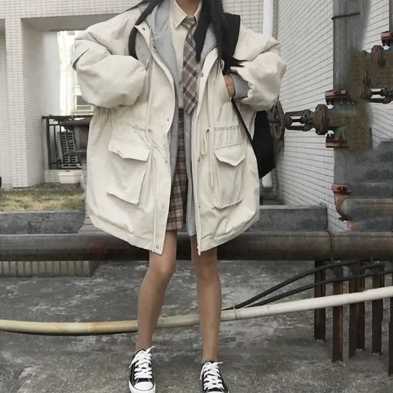 Jackets Women BF Harajuku Leisure Fall Couple High Street All-match Teens Outwear Patchwork Design Loose Clothes Stylish College