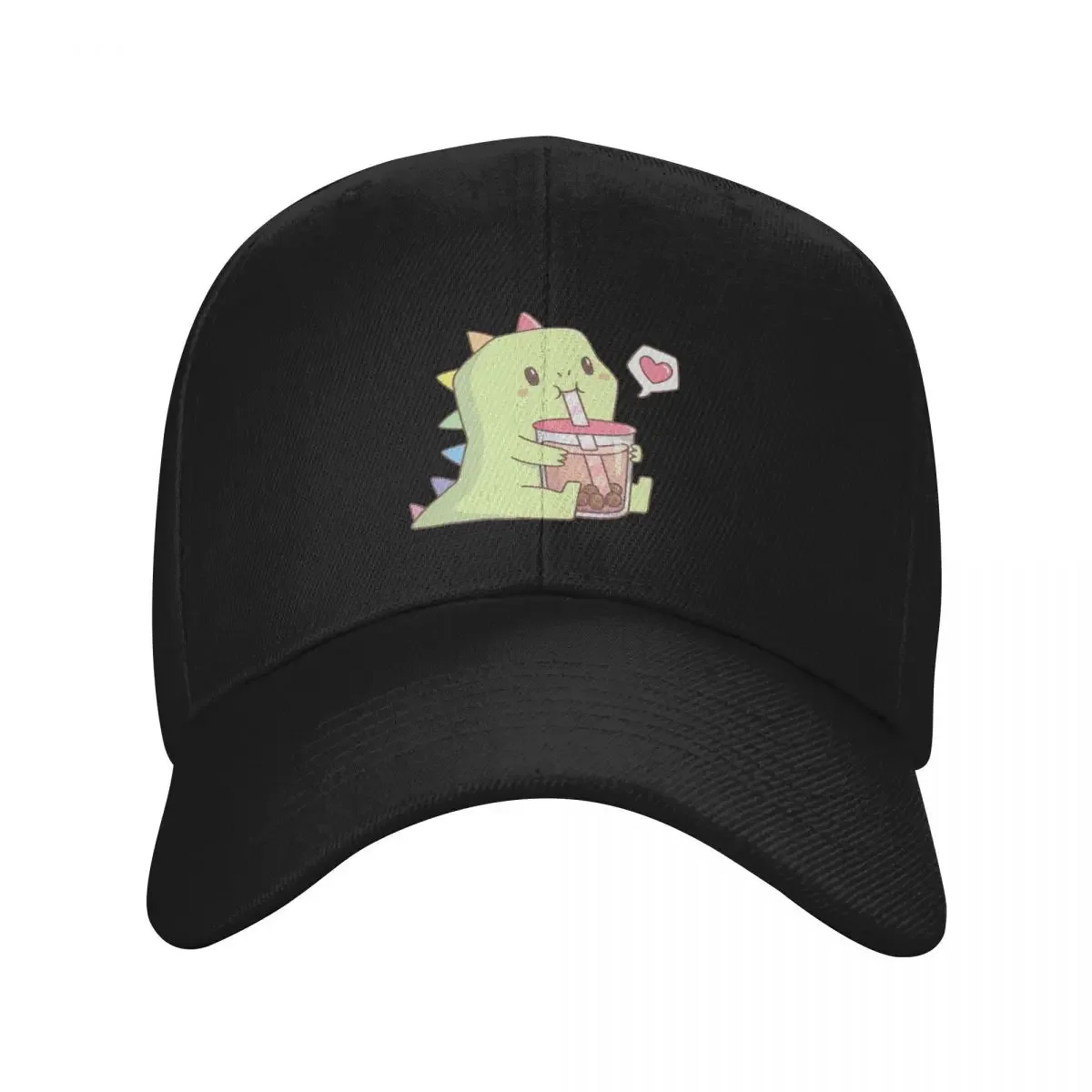 Cute Dino with Rainbow Spikes Loves Bubble Tea Baseball Cap fishing caps man New Hat Dropshipping Mens Caps Women's