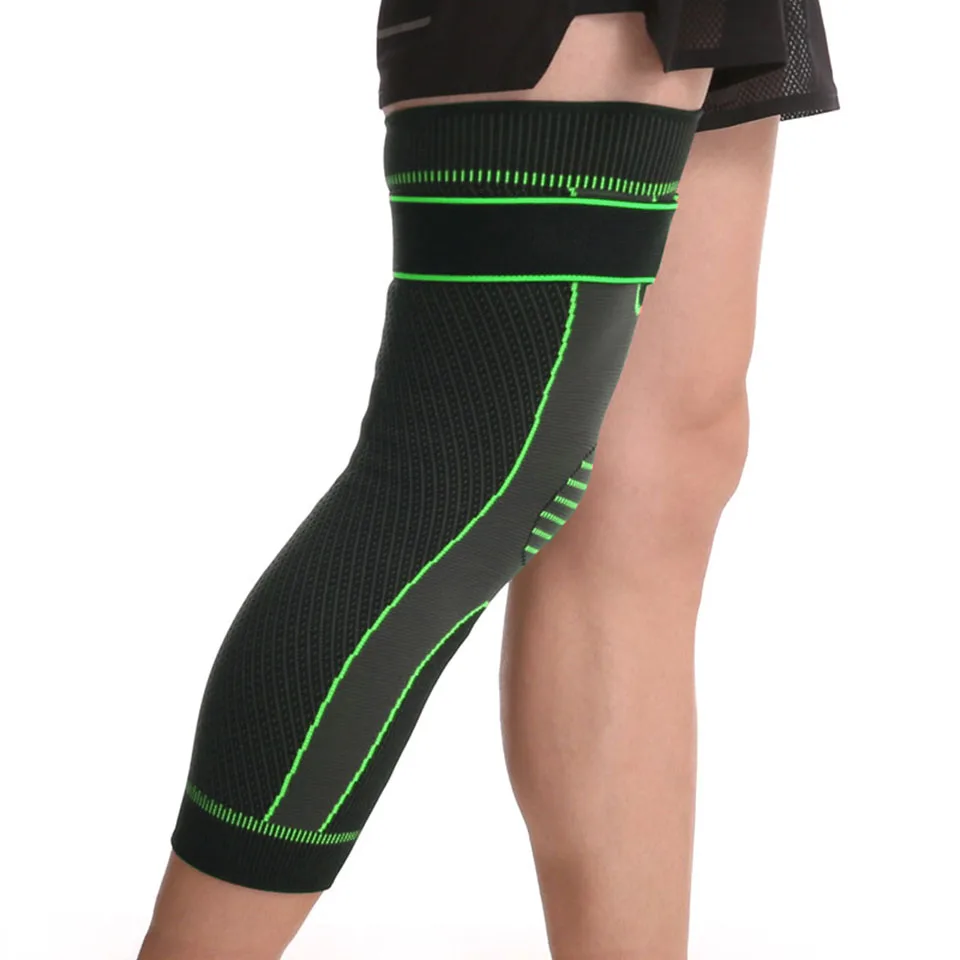 AOLIKES 1PCS Compression Knee Support Pads Lengthen Stripe Sport Sleeve Protector Elastic Long Kneepad Brace Volleyball Running