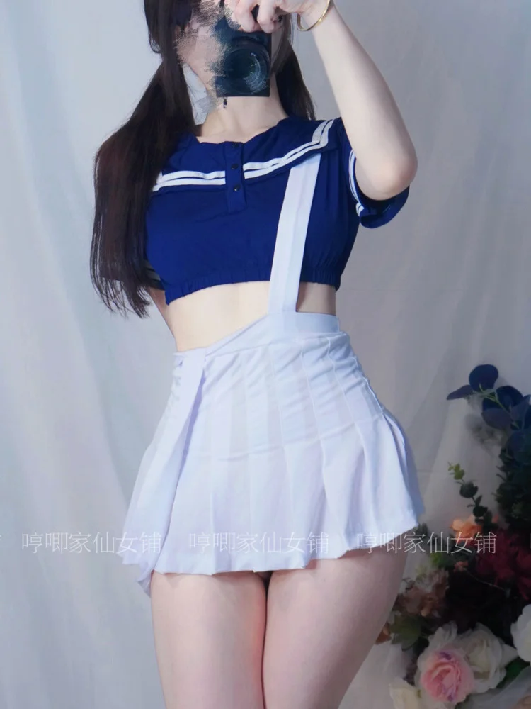 WOMENGAGA 스타일 프레피 미니 플리츠 스커트 및 티셔츠 투피스 세트, 귀여운 요정 MB0D, 섹시한 JK 로리타 스트랩 드레스