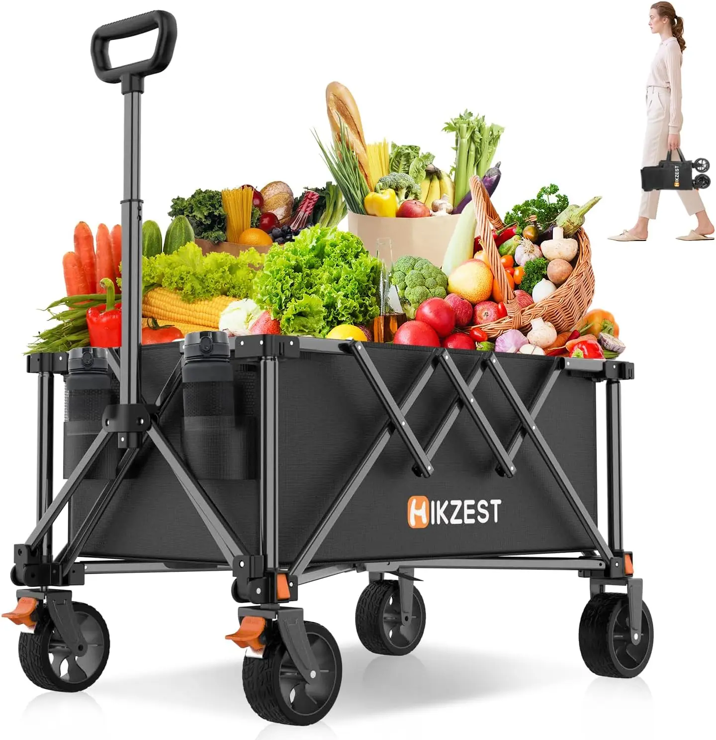 

Collapsible Wagon Cart Foldable, Utility Grocery Wagon With Wheels, Heavy Duty Lightweight Portable Folding Wagon For Outdoor