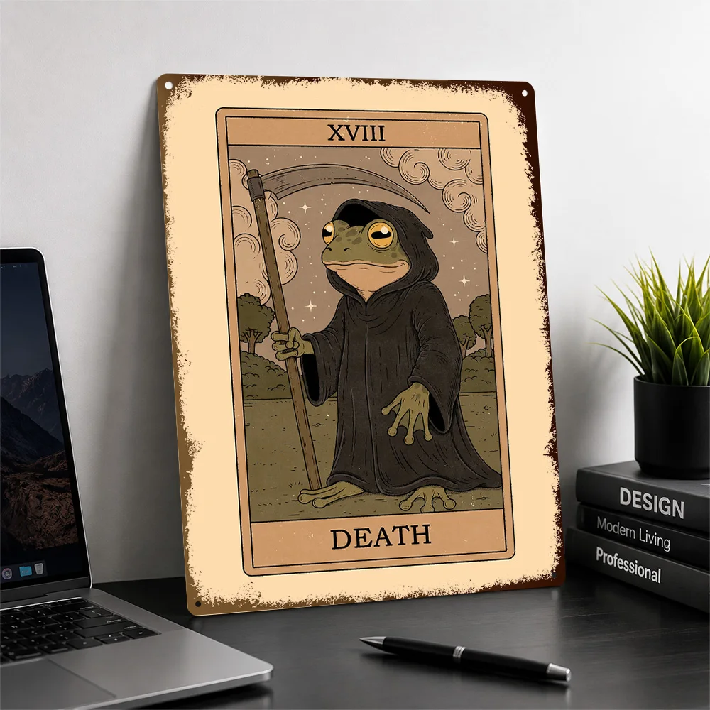 Death Frogs Tarot Textured Poster Customized Metal Tin Sign Bold Spiritual Deck Character Wall Art Made For Mystic Gift Buyers