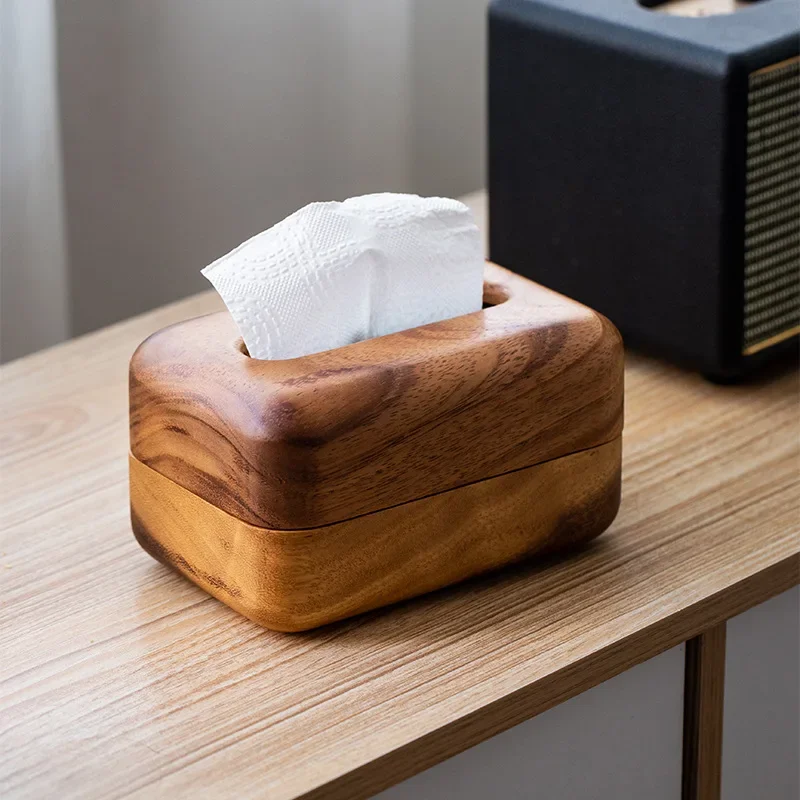 

Vintage Tissue Box Natural Wood Walnut Napkin Holder Storage Box Toilet Paper Container Wc Accessories kitchen Bathroom Decor