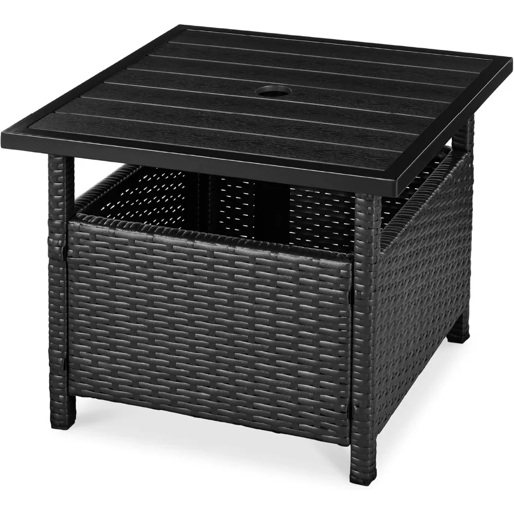 

Wicker Side Table with Umbrella Hole, Square PE Rattan Outdoor End Table for Patio, Garden, Poolside, Deck w/UV-Resistant Frame