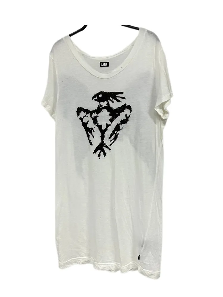 

LGB Pioneer Visual Crow Silhouette Back Wings Print Crew Neck Short Sleeve T-Shirt