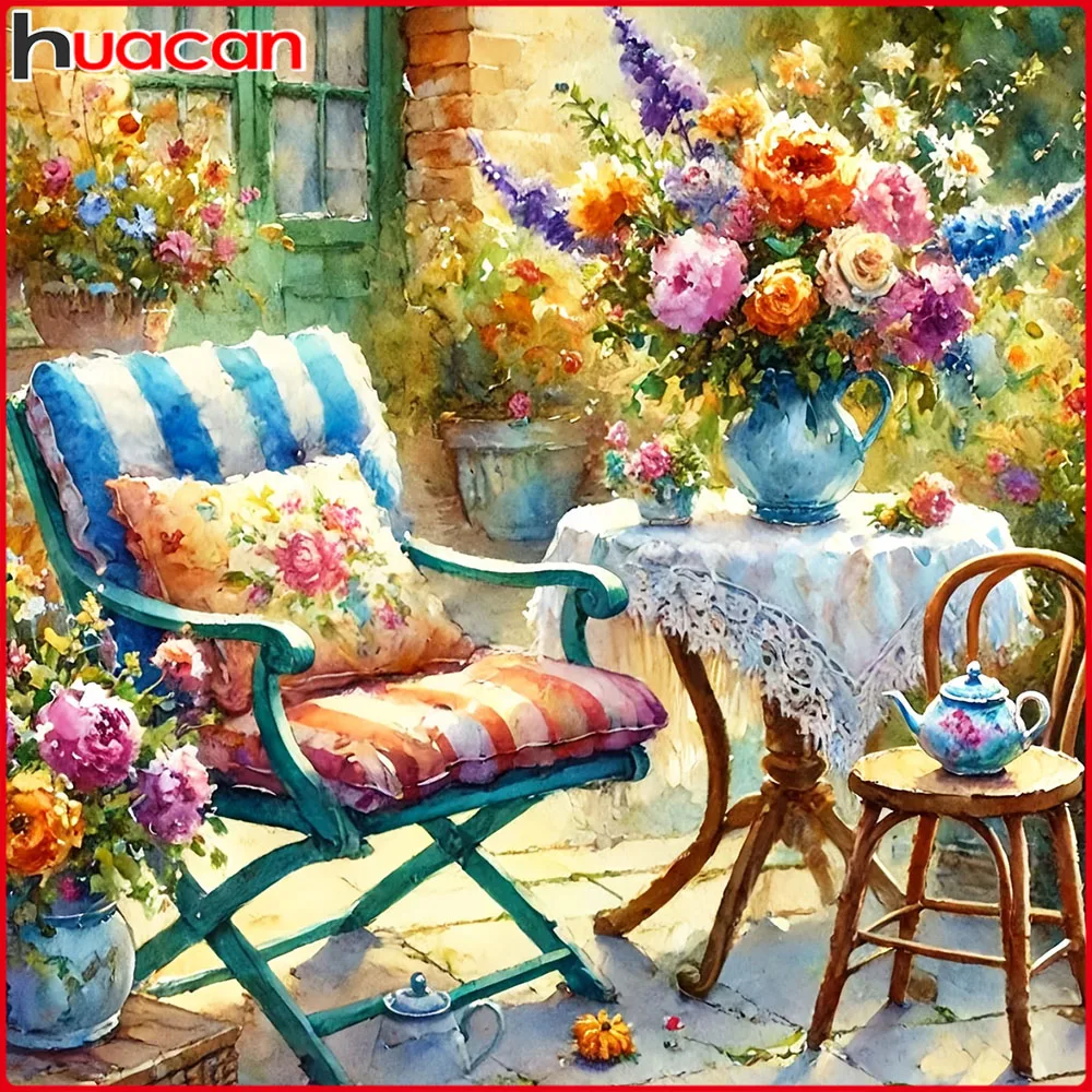 Huacan 5D DIY Diamantmalerei Garten-Blumenvase Diamant-Stickerei Landschaft Neue Kollektion Dekorative Gemälde
