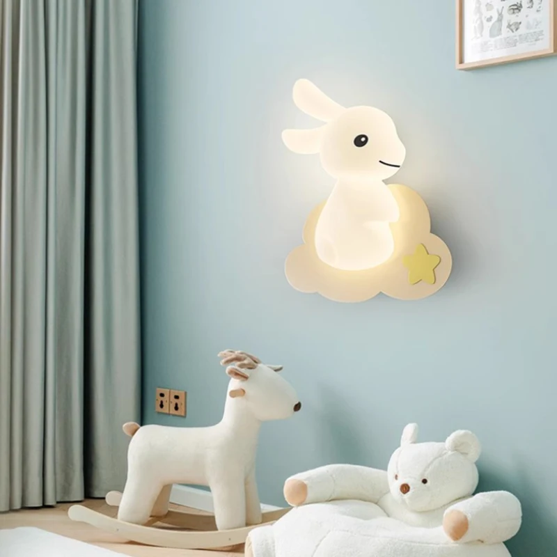 Cute Rabbit Wall Lamps LED Children\'s Room Lamp Modern Simple Warm Baby Room Nursery Little Girl Boy Bedroom Bedside Wall Lights