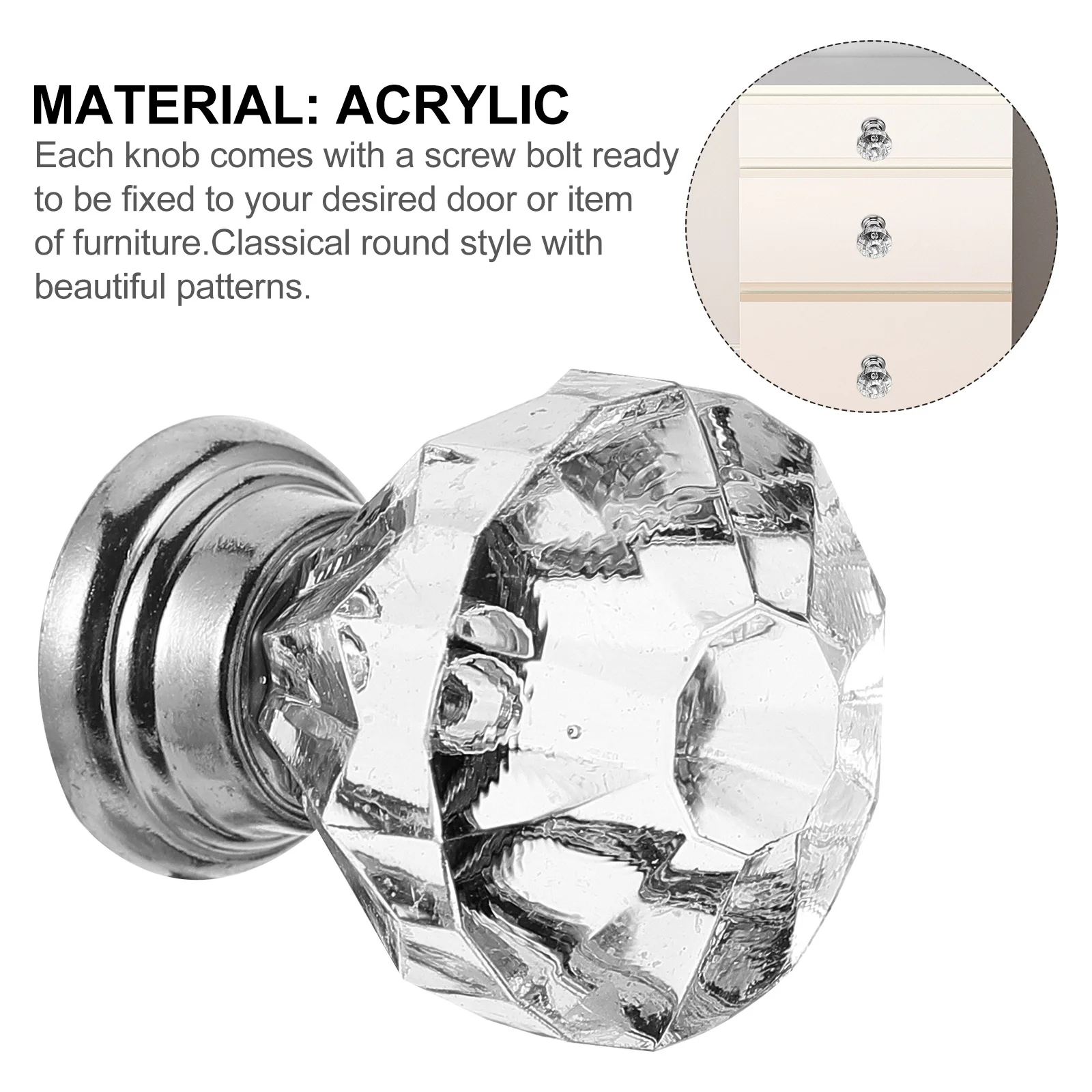 

12Pcs Crystal Knobs Clear Glass Acrylic Drawer Knobs Cabinet Handle Kitchen Furniture Decor Accessories Cabinet Handle