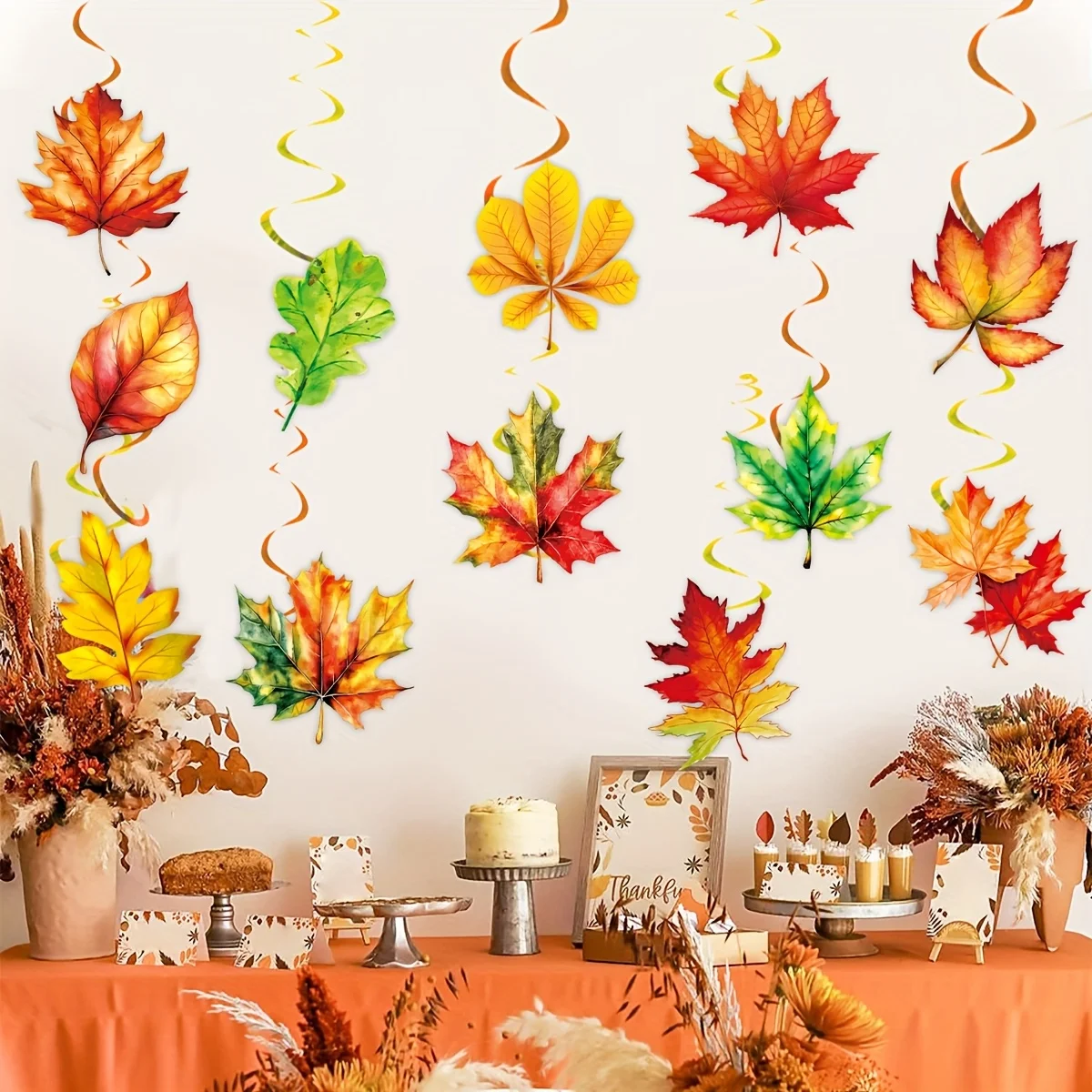 12pcs Fall Leaves Hanging Swirls Maple Leaves Swirls Decorations Thanksgiving Fall Ceiling Hanging Decoration for Autumn Harvest
